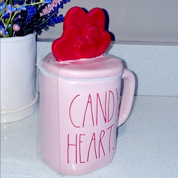 PF❗️RAE DUNN CANDY HEARTS VALENTINE FARMHOUSE COFFEE TEA MUG W TOPPER - Picture 6 of 7